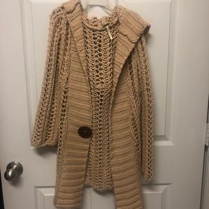 Tan Free People cardigan sweater